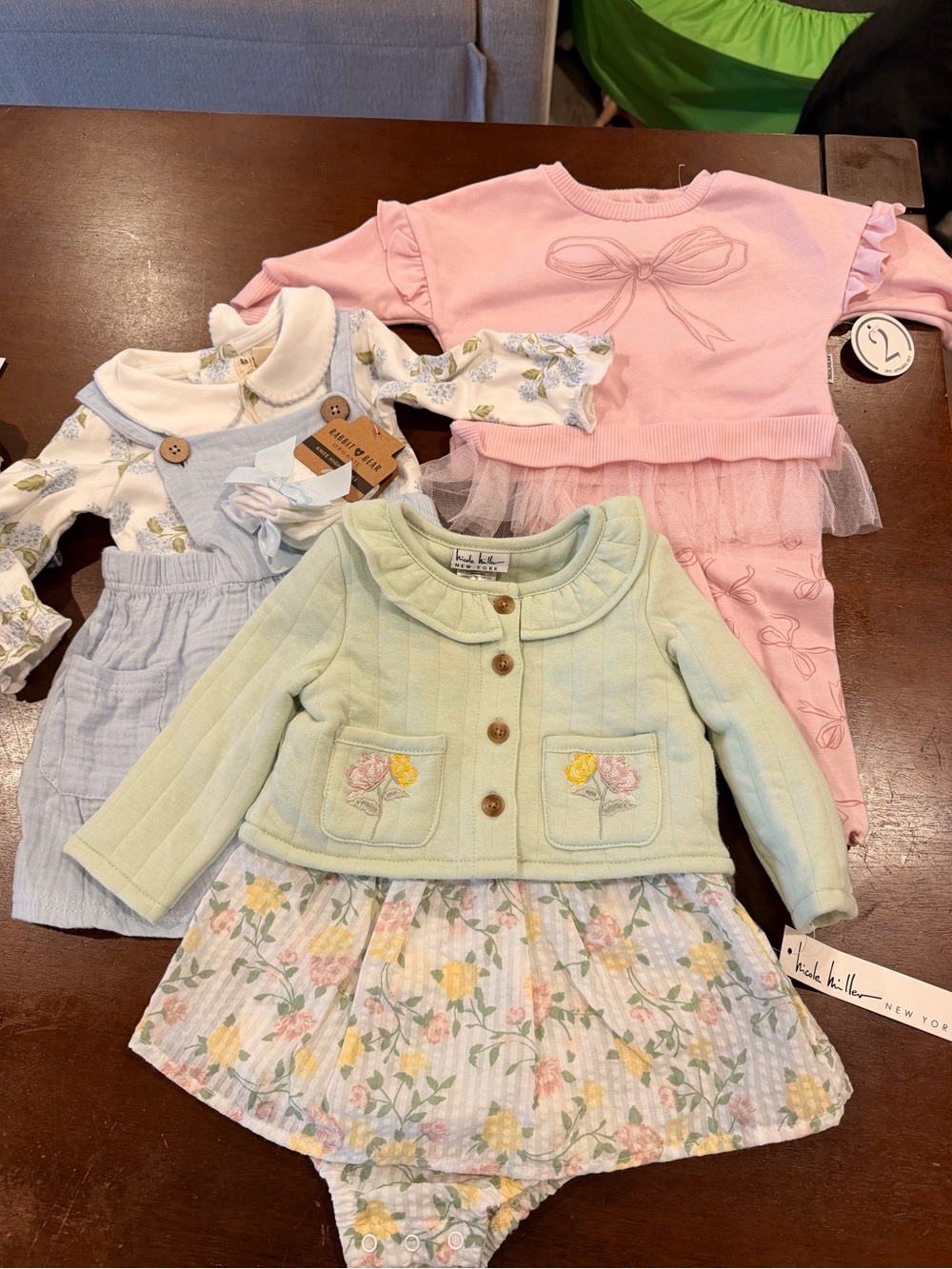 NWT Baby Girl 6-9M Bundle - Nicole Miller, Badgley Mischka, Rabbit bear